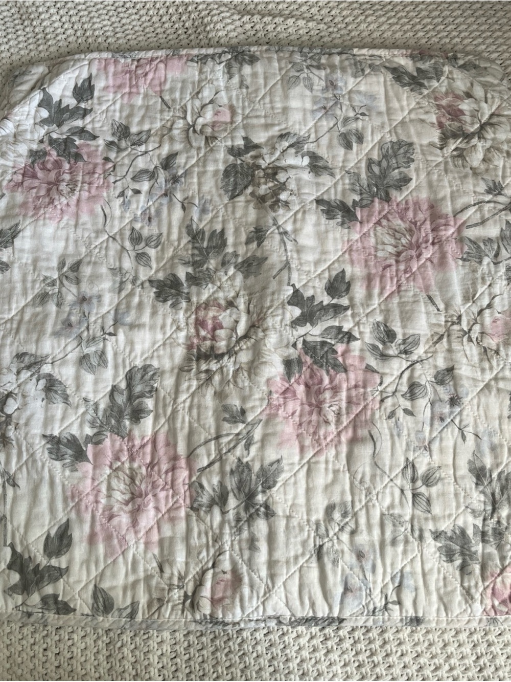 2 Shabby Chic Floral Quilted Pillow Shams Set Queen 26x26 inches Linen Cotton - Picture 2 of 9